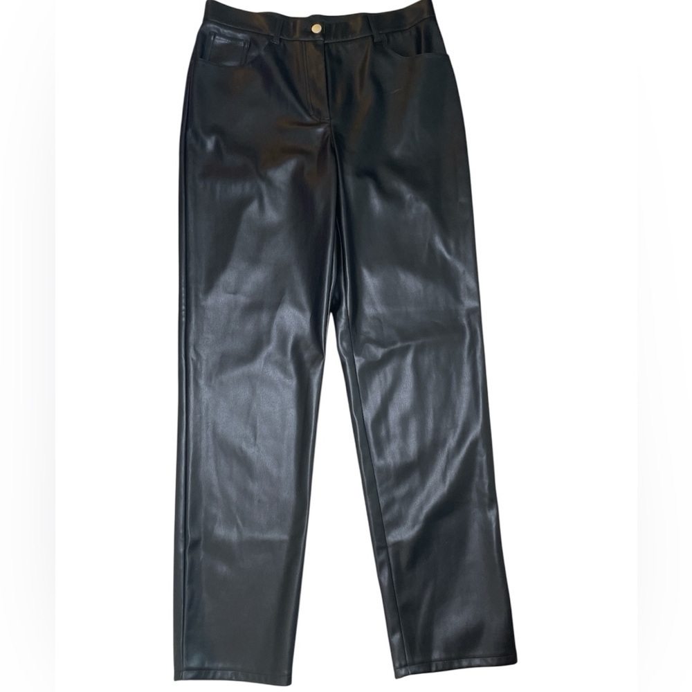 French Connection Etta Vegan Leather High Rise Straight Leg Pants sz 8